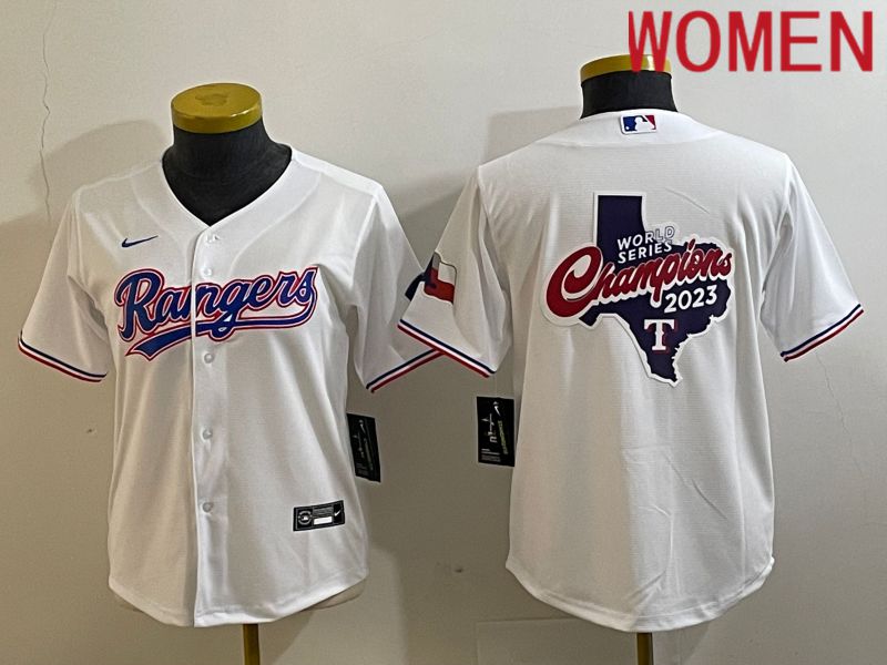 Women Texas Rangers Blank White Game Nike 2023 MLB Jersey style 2->youth mlb jersey->Youth Jersey